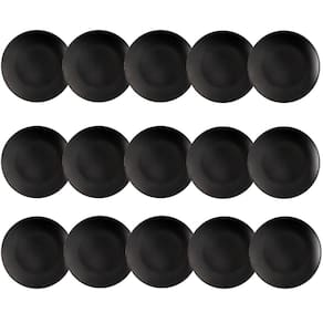 Jogo 15 Pratos para Sobremesa Redondos 18cm Preto Coza Doces Frutas Petiscos