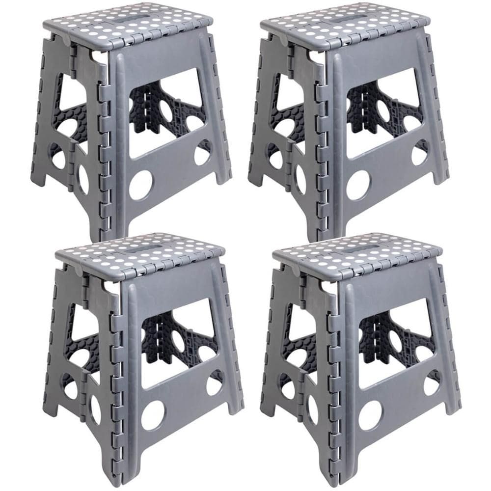 4 Banquinhos Plásticos Dobráveis Portáteis 150kg Cinza Ar Livre Acampamento
