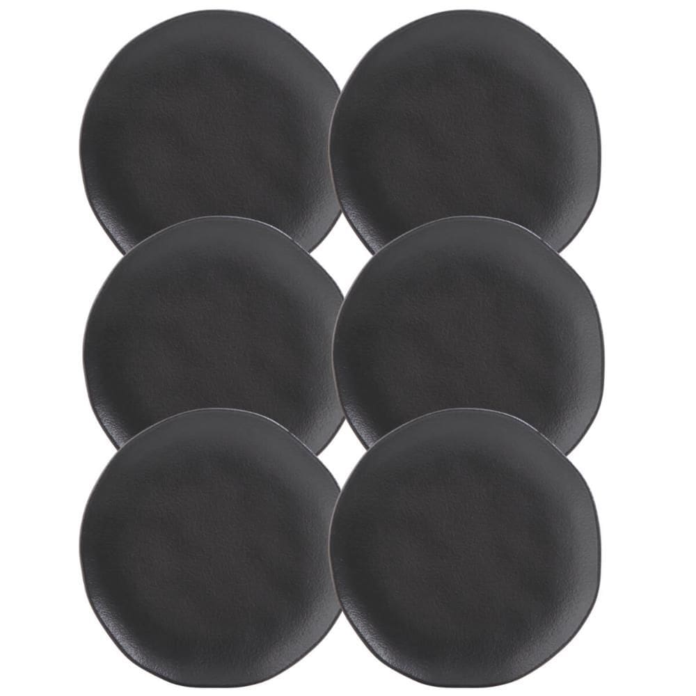 Jogo 6 Pratos Sobremesa 19cm Cerâmica Orgânico Preto Fosco Porto Brasil Mesa Posta