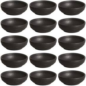 Kit 15 Ramequins 70ml Cerâmica Orgânico Preto Porta Shoyu Buffet Porto Brasil