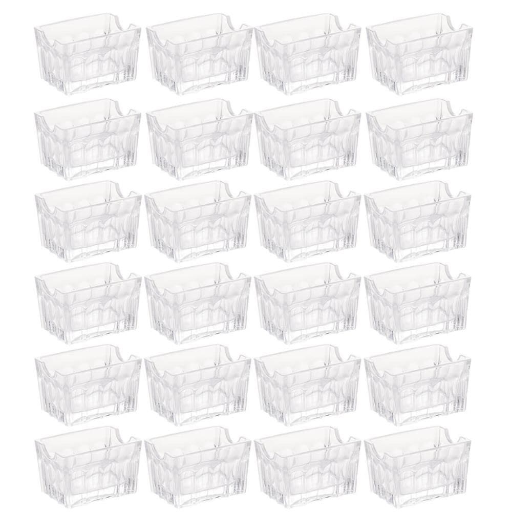 Kit 24 Porta Sachês Vidro Faces Lyor 8x5,5cm Suporte Chá Açúcar Sal Mesa Transparente