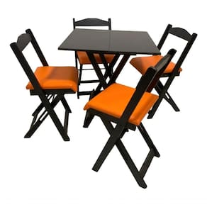 Conjunto Mesa Dobrável Com 4 Cadeiras Preto Estofado Laranja