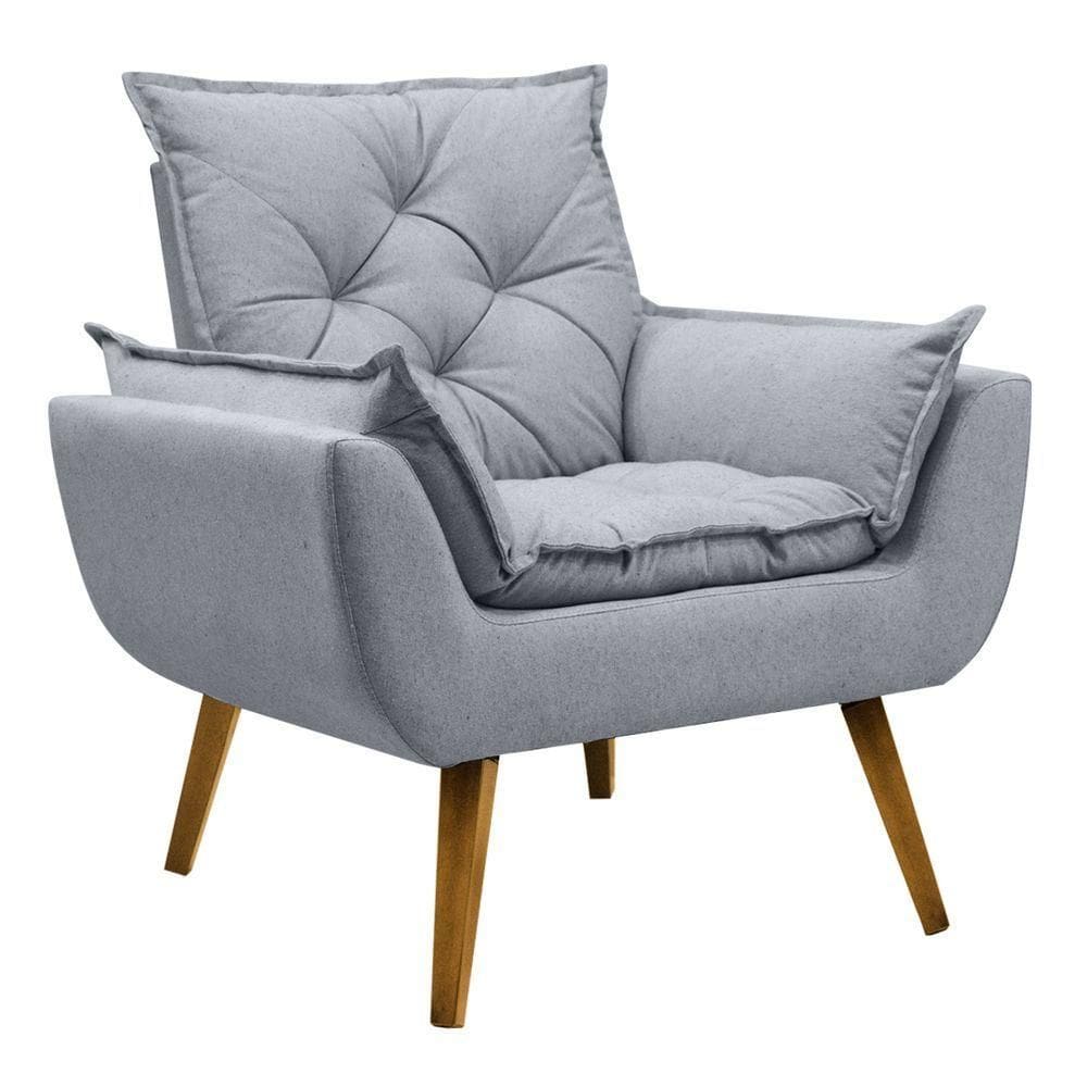 Poltrona Para Sala Decorativa Opala Linho Confortável Chumbo