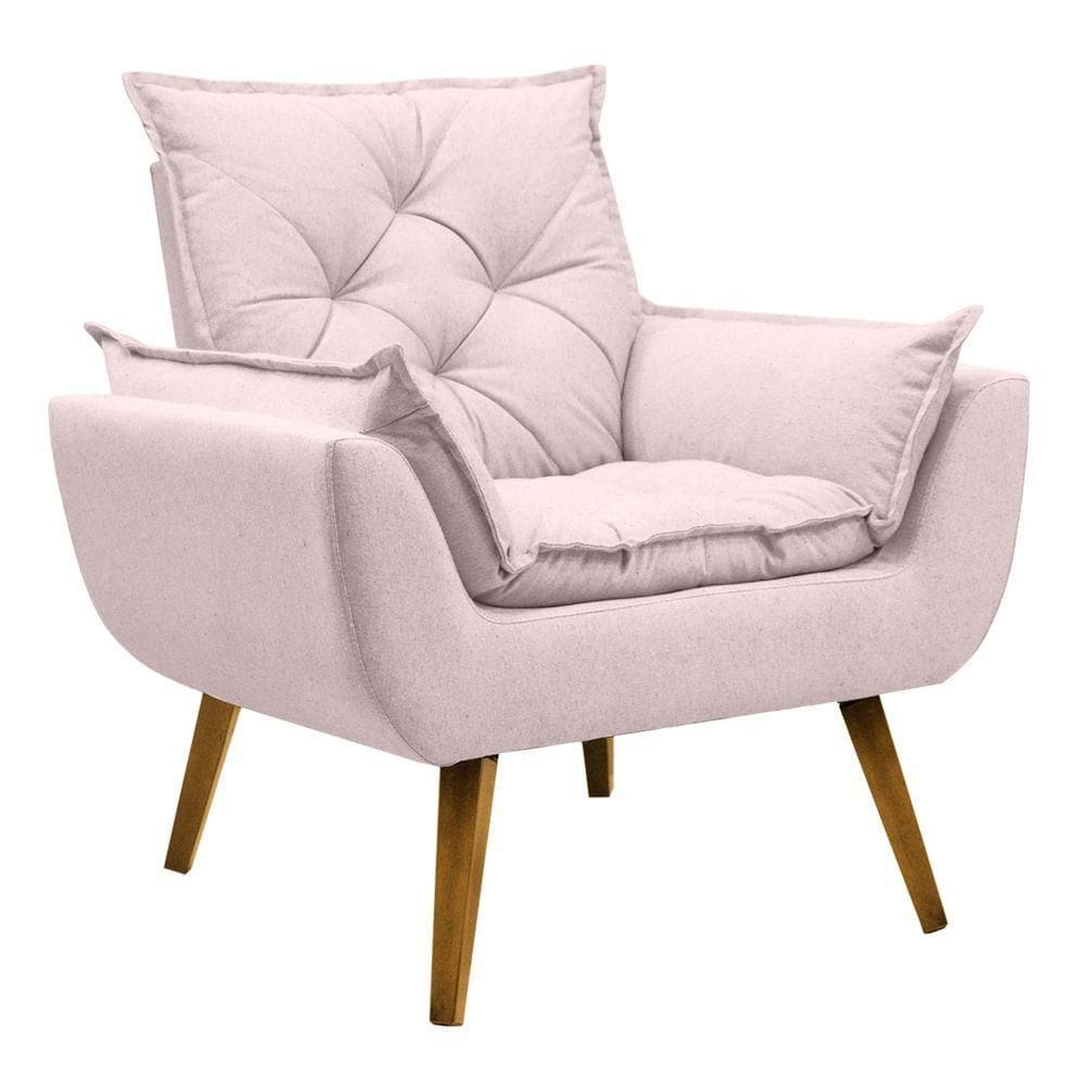 Poltrona Para Sala Decorativa Opala Linho Confortável Rosa