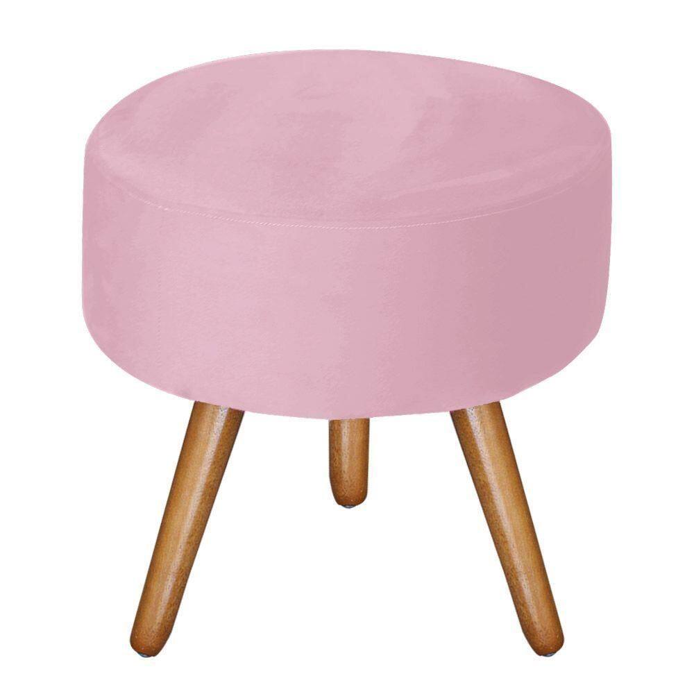 Puff Decorativo Bali Aconchego Em Suede E Pés Palito Madeira Rosa Bebê