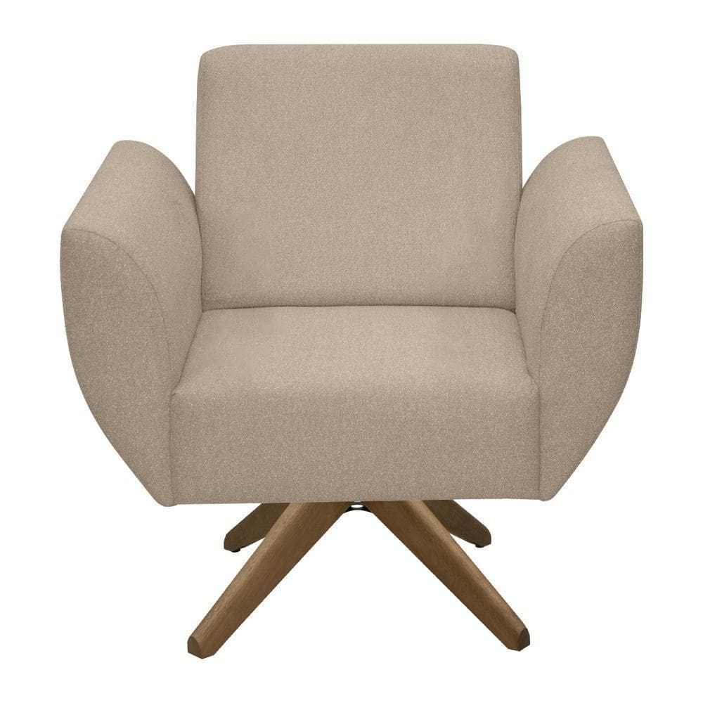Poltrona Jolly Decorativa Com Base Madeira Em Tecido Boucle Areia