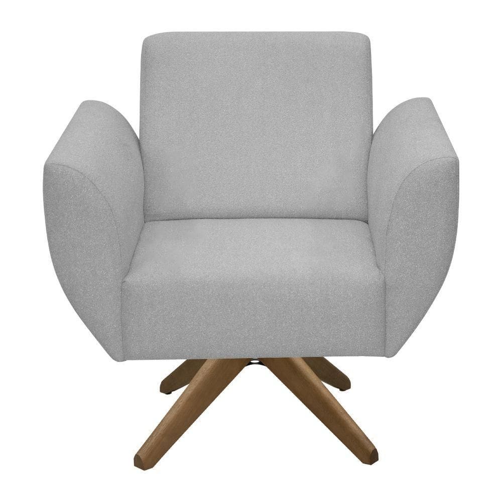 Poltrona Jolly Decorativa Com Base Madeira Em Tecido Boucle Cinza Escuro
