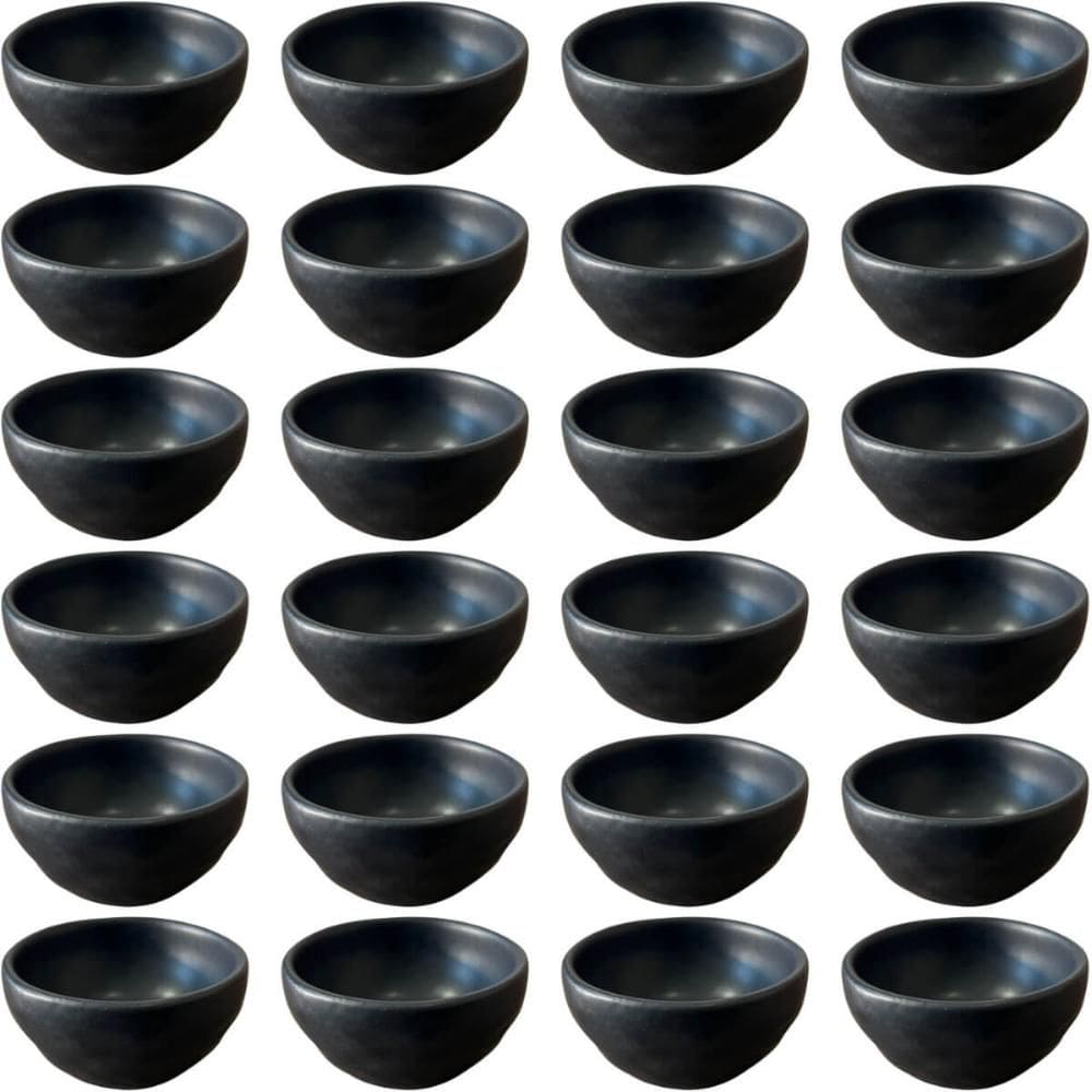 Kit 24 Ramequins 50ml Orgânico Preto Cerâmica Molheira Porto Brasil Sushi Bar