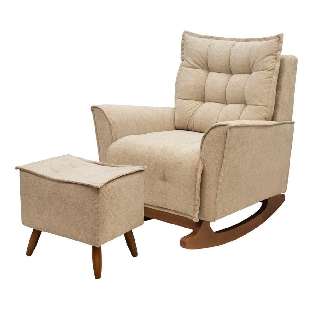 Poltrona Amamentação De Balanço Helena + Puff Boucle Quarto Areia