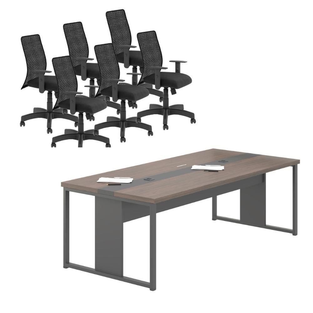 Conjunto Mesa E Cadeiras Para Escritório Hanói Freijó Preto