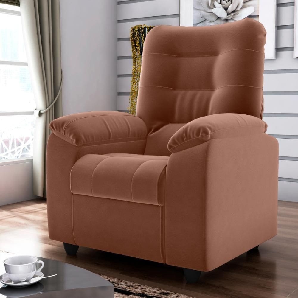 Poltrona Reclinável Almofadada Luka Veludo Cobre