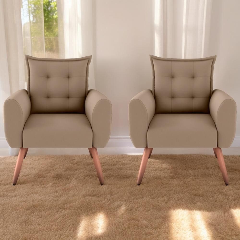 Jogo De Poltronas Decorativas Emma Suede Bege