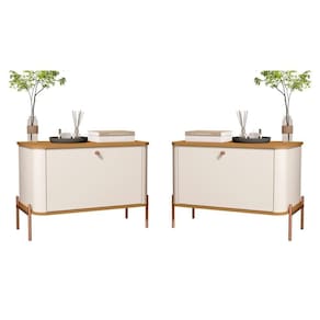 Conjunto Mesa De Cabeceira Albania Off White Nature Bronze