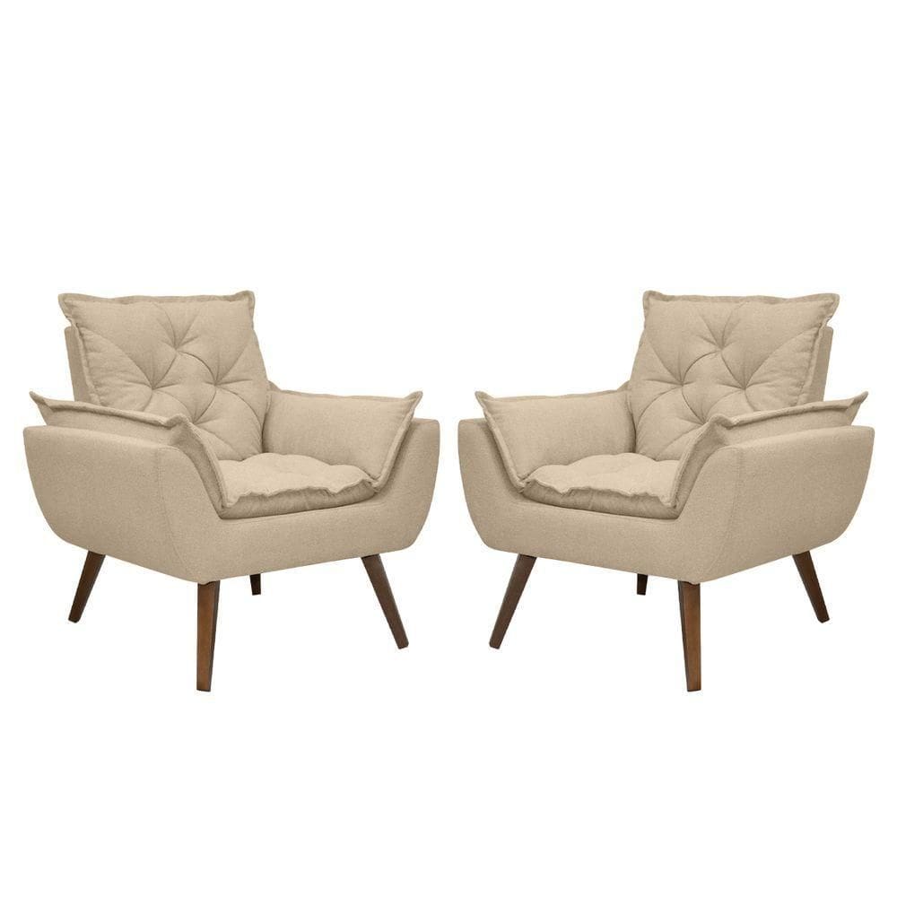 Kit De 2 Poltronas Opala Conforto Tecido Boucle Pés Trapézio Areia