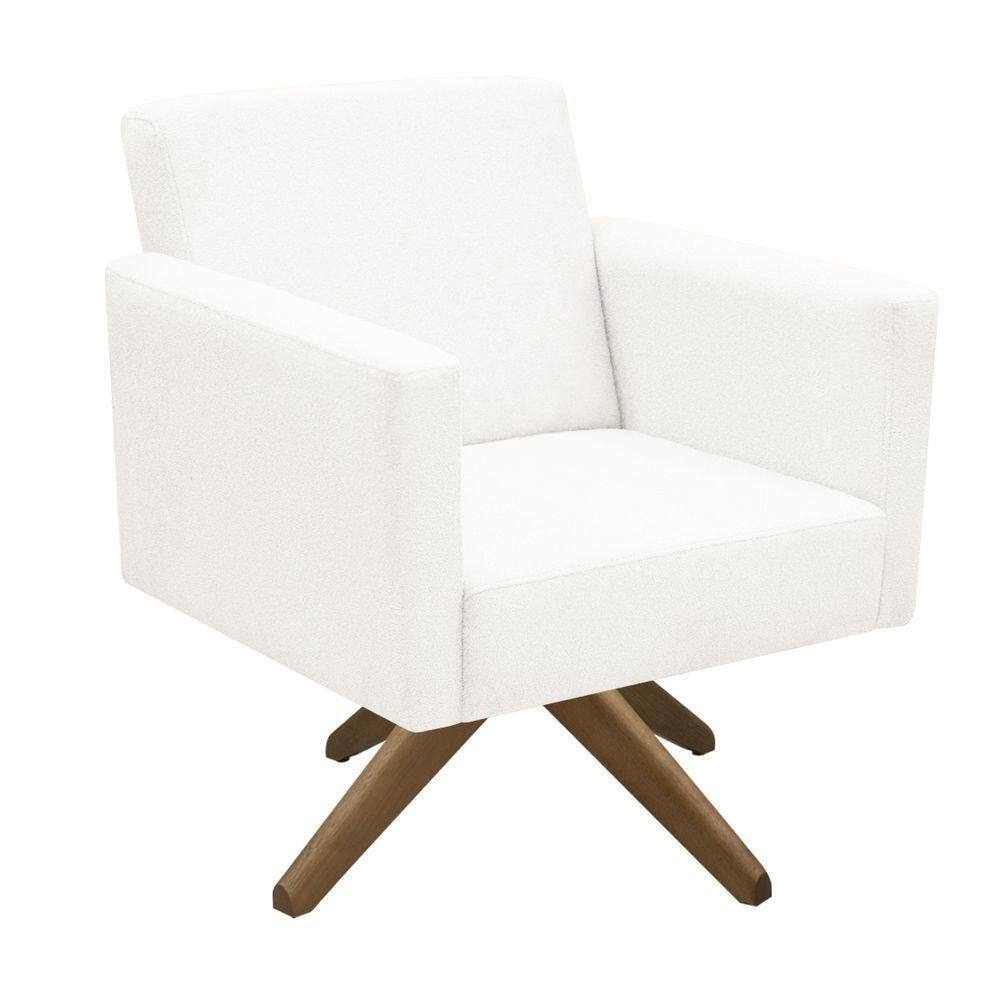 Poltrona Jade Aconchego Decor Tecido Boucle Base Giratória Branco