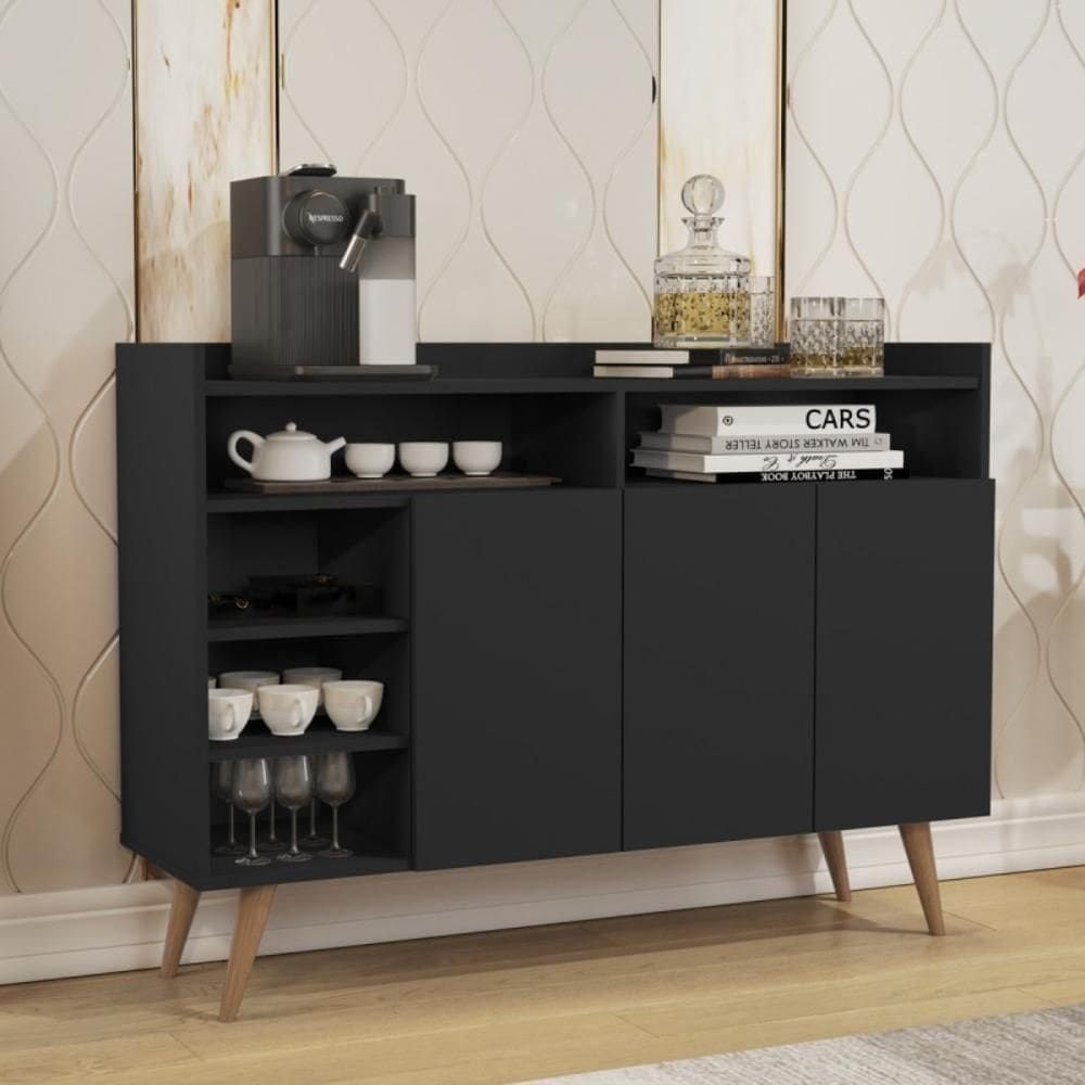 Buffet Retrô Kansas Com 3 Portas Preto