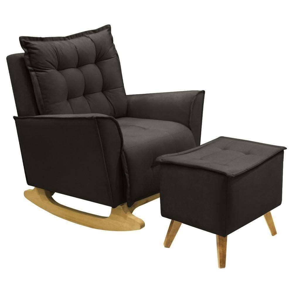 Poltrona Amamentação De Balanço Helena + Puff Veludo Quarto Marrom