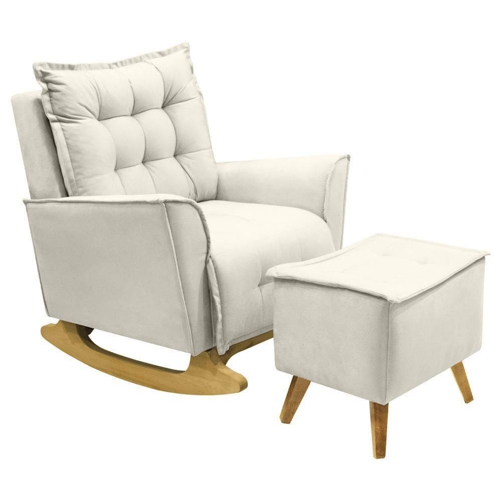 Poltrona Amamentação De Balanço Helena + Puff Veludo Quarto Creme