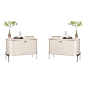 Conjunto Mesa De Cabeceira Albania Off White Preto