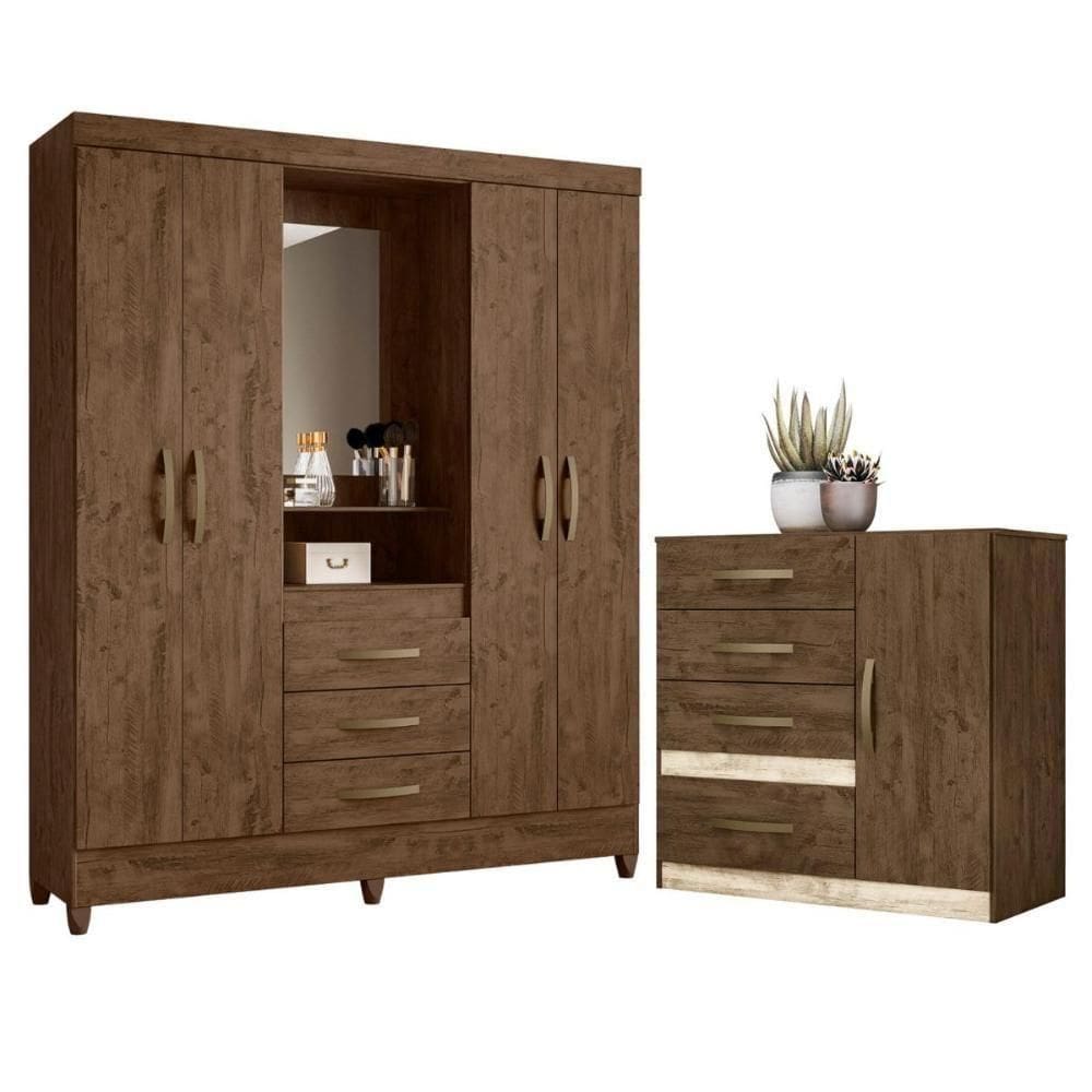 Roupeiro Com Espelho E Cômoda Volterra Freijo Cinza