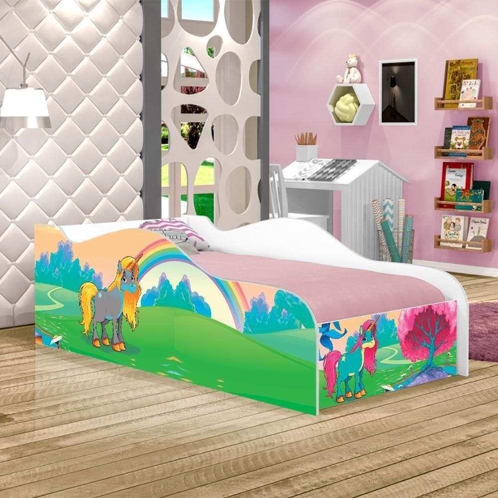 Cama Carro Fun Adesivada Unicórnio Feliz Solteiro