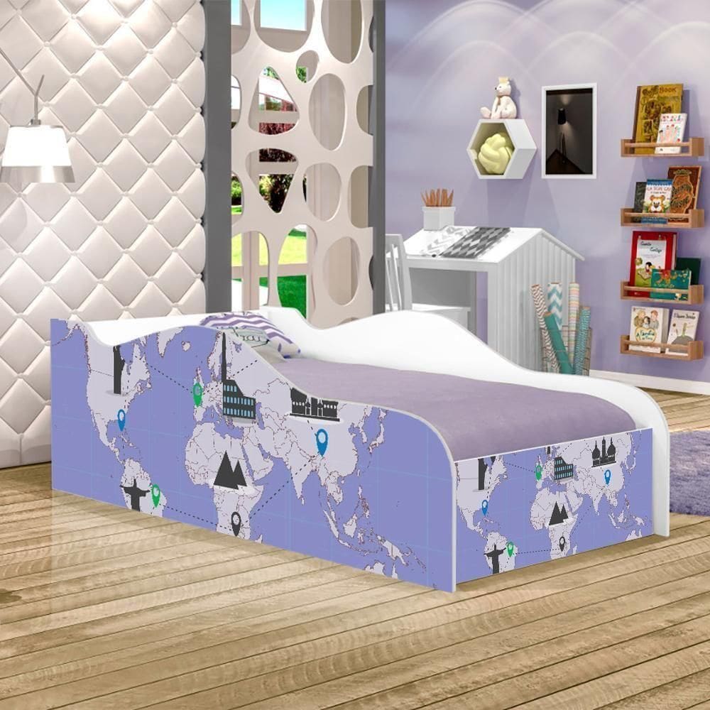 Cama Fun Mapa De Viagens Solteiro Com Colchão