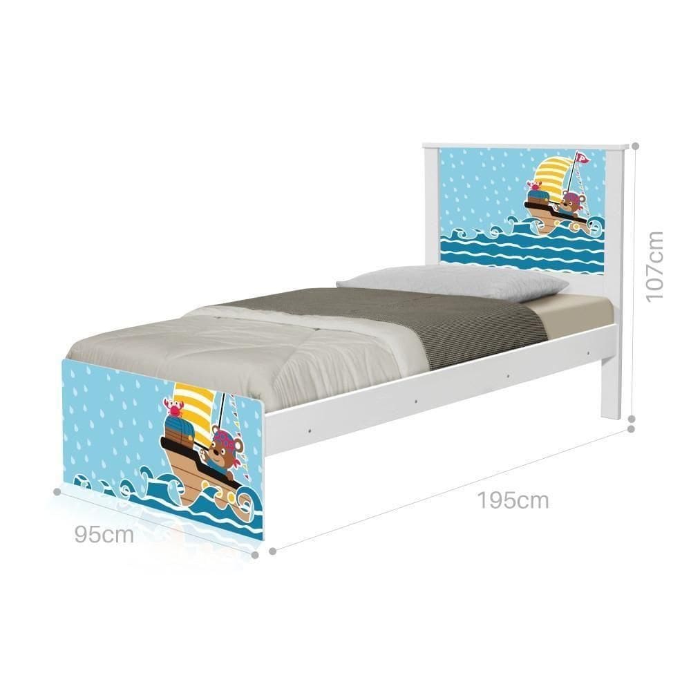 Cama Solteiro Com Cabeceira Adesivada Ursinho