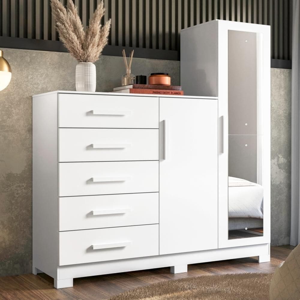 Cômoda Dakota 2 Portas Branco Com Espelho