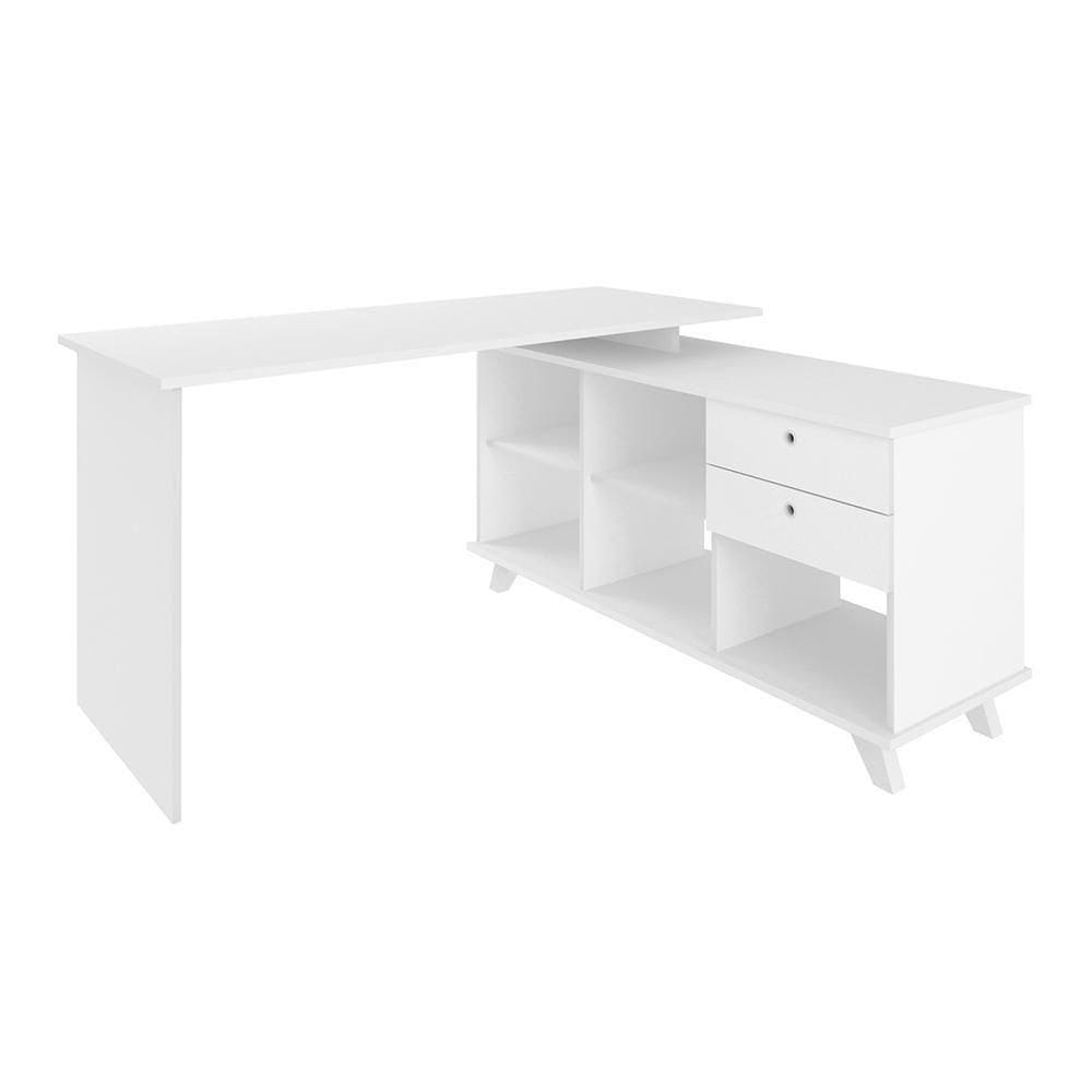 Mesa De Escritório Em L Retrô 3 Gavetas Arizona Branco