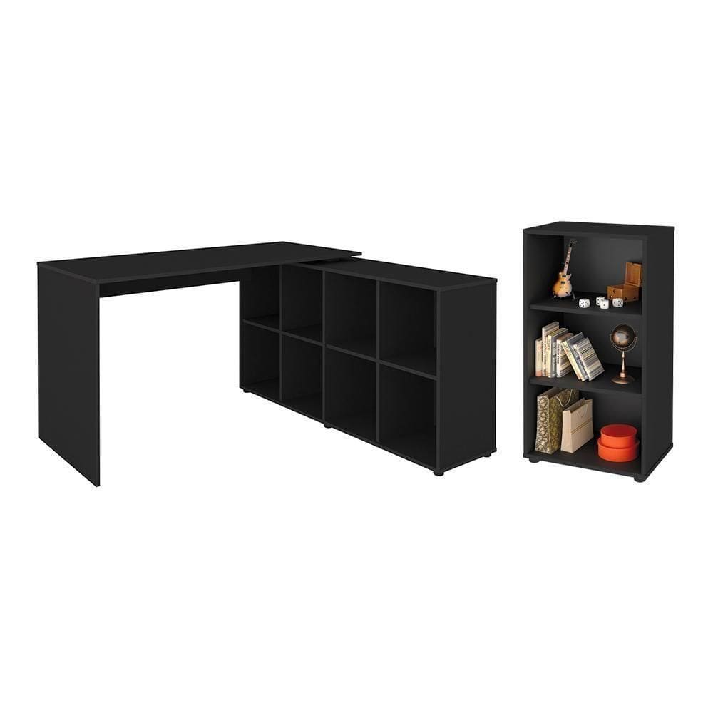 Conjunto Escrivaninha E Estante Herne Preto