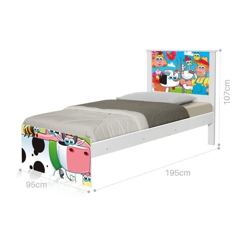 Cama Solteiro Com Cabeceira Adesivada Fazendinha Feliz