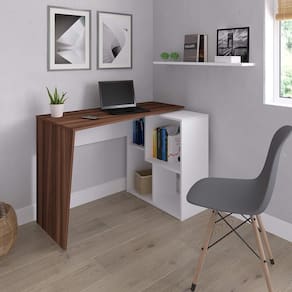 Mesa De Escritório Em L 4 Nichos Illinois Ipê Branco