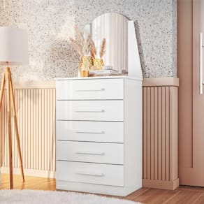 Cômoda Villa Branco Com Espelho 5 Gavetas