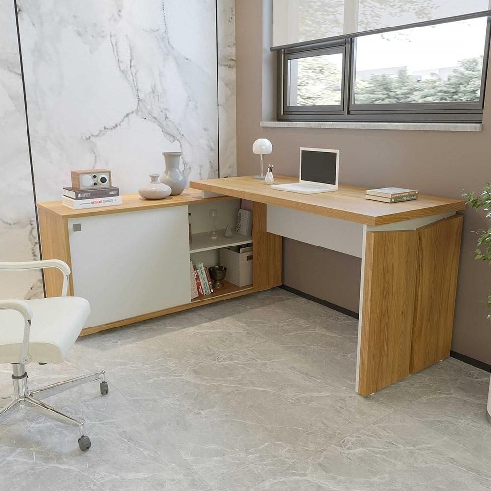 Mesa De Escritório Em L Noruega Olmo Branco