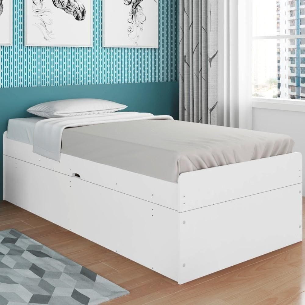 Cama Solteiro Com Baú Cinthya Branco