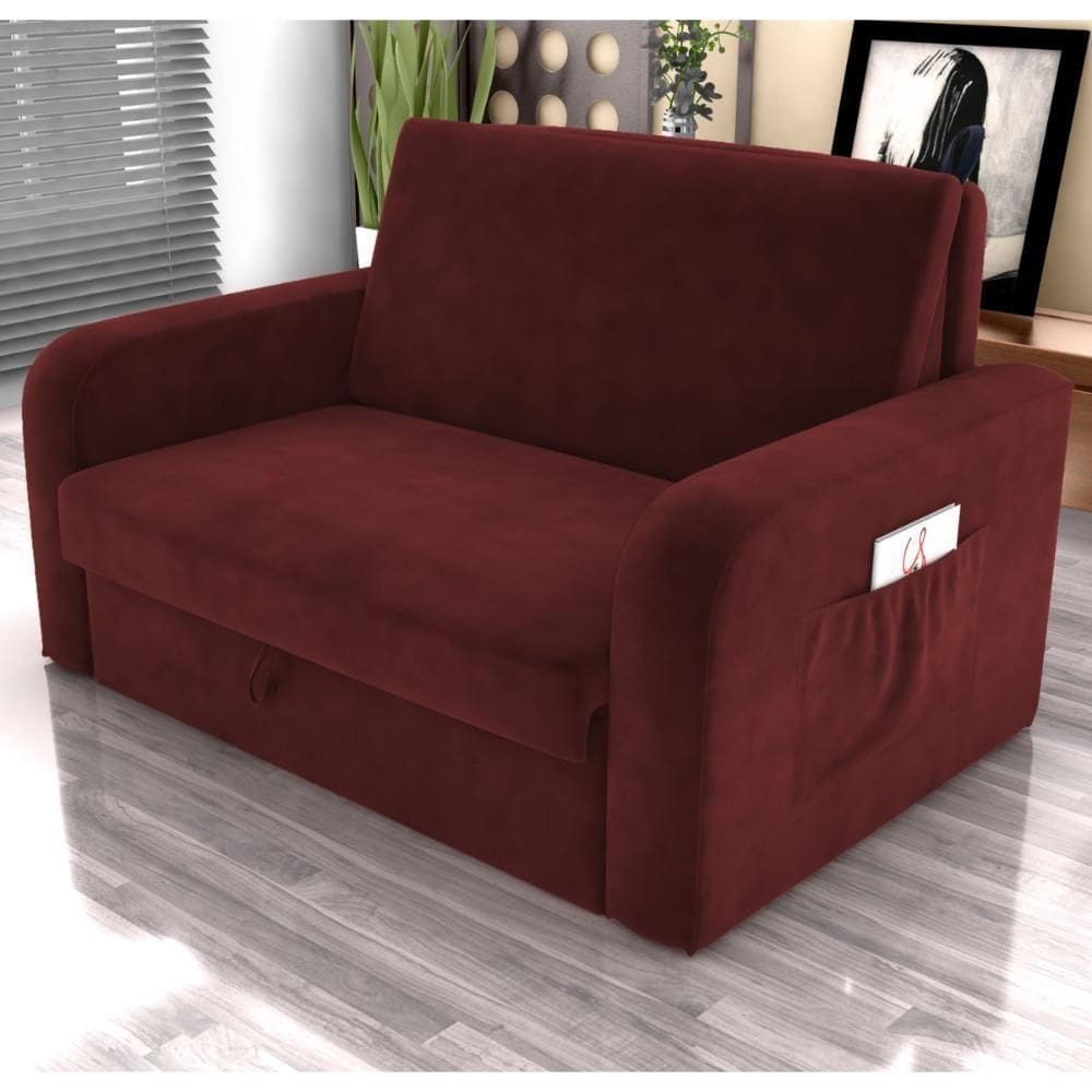 Sofá Cama Com Baú 2 Lugares Harry Veludo Vinho