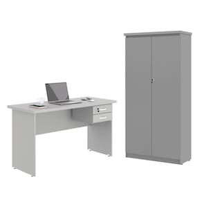 Mesa De Escritorio Com Armário 2 Portas Pampulha Cinza