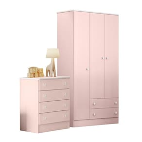 Guarda Roupa Com 3 Portas E Cômoda Hamilton Rosa Acetinado