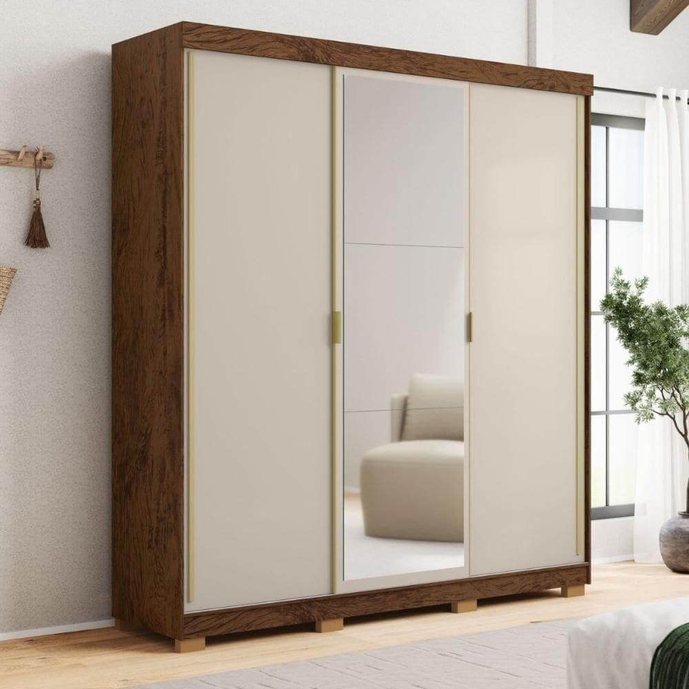 Kit Guarda Roupa Espelho E Cômoda Fendi Imbuia