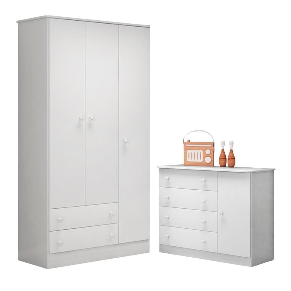 Cômoda E Roupeiro Com 3 Portas Leicester Branco Branco