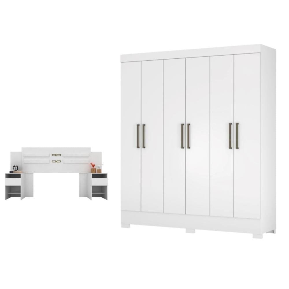 Conjunto Cabeceira E Guarda Roupa Casal Virgina Branco