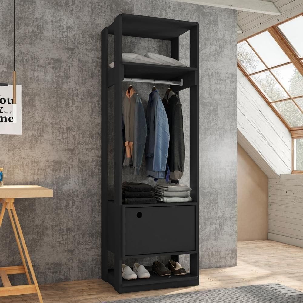 Guarda Roupas Francia Preto Com Porta
