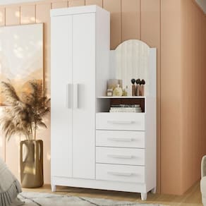 Guarda Roupa Comoda Com Espelho Georgia Branco