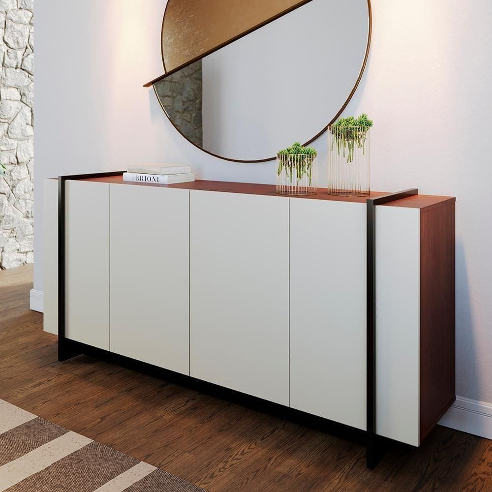 Buffet Aparador Ipanema Off White Nogueira Preto Dourado