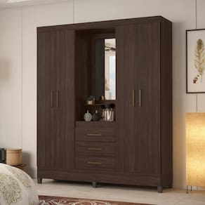 Conjunto Guarda Roupa 4 Portas E Cabeceira Elite Cafe Touch