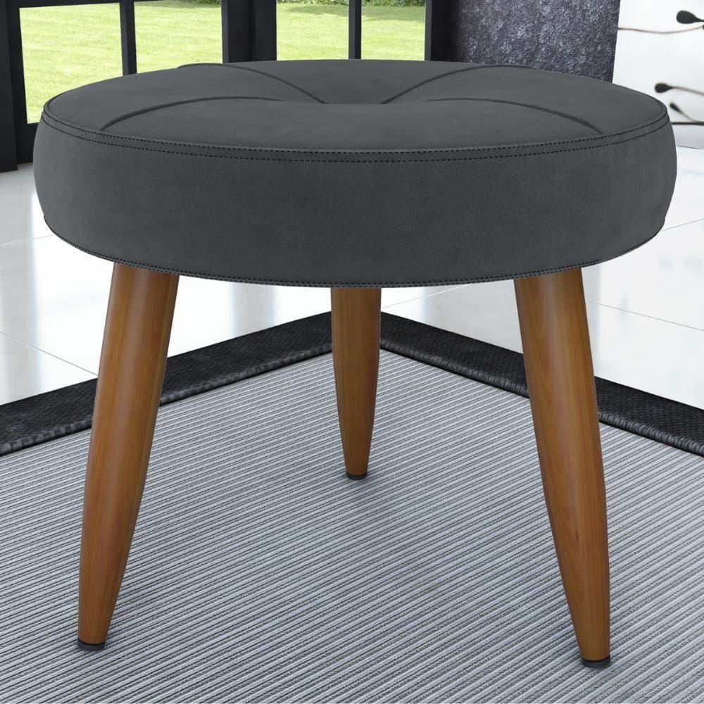 Puff Redondo Para Sala Miami Veludo Cinza