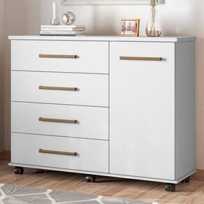 Cômoda Com Rodízios 4 Gavetas Flynn Branco
