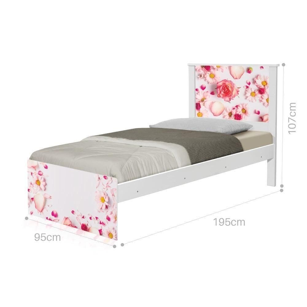 Cama Solteiro Adesivada Rosas Com Colchão