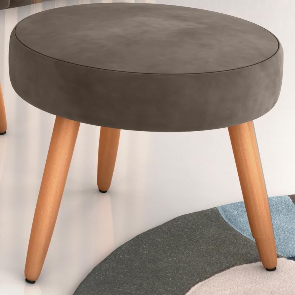 Puff Redondo Para Sala Suiça Veludo Marrom