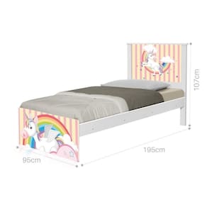 Cama Solteiro Com Cabeceira Adesivada Unicórnio Meigo